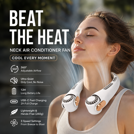 🥳2026 HOT SALE🥳💞50K+ SOLD!🍃💨 50% OFF! Neck Air Conditioner Fan – Ultra‑quiet, 360° rotating, 3 speeds. Hands‑free cooling, long battery. Summer essential! 😎🌬️