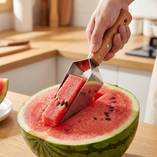 🔥Last Day Sale 60% OFF⏰Stainless Steel Watermelon Slicer with Wooden Handle – Clean & Quick Portioning