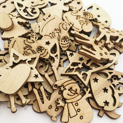 50/100PCS Unfinished Mini Wooden Christmas Ornaments