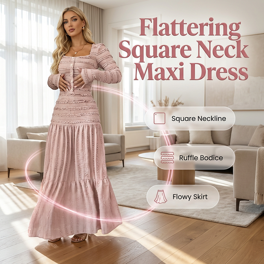 💐50% OFF & Free Shipping ! Square Neck Maxi Dress – Over 50,000 Sold 💕🔥【Limited Offer】
