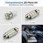 20-Piece LED Car Lighting Kit: Includes roof lights, T10 parking lights, dual-tip reading lights, license plate lights, and interior lights