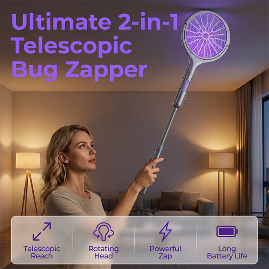 🔥Limited‑Time 50% Off｜Extendable Rechargeable Bug Zapper Racket, USB‑C Charging, Kid‑Safe Quiet Fly Swatter for Indoor Home Use