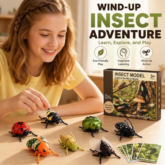 🐝🦋Wind-Up Winged Insect Simulation Toy Set with Educational Cards